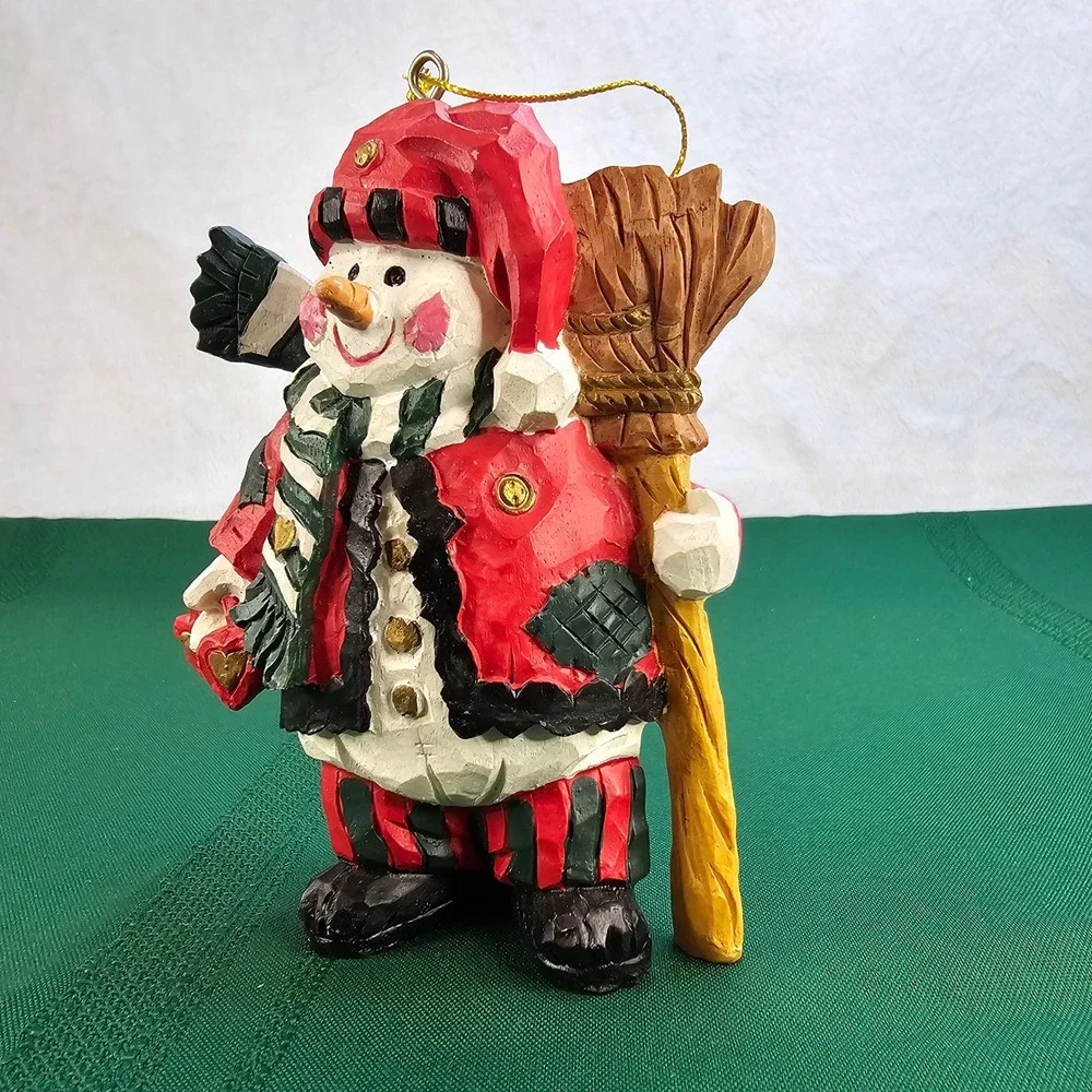 Whimsical Snowman‎ with Broom Christmas Holiday Ornament Figurine Decor